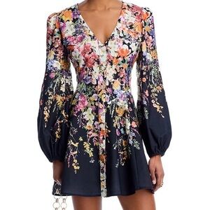 Aqua Floral Mini Dress - Black and Multicolor